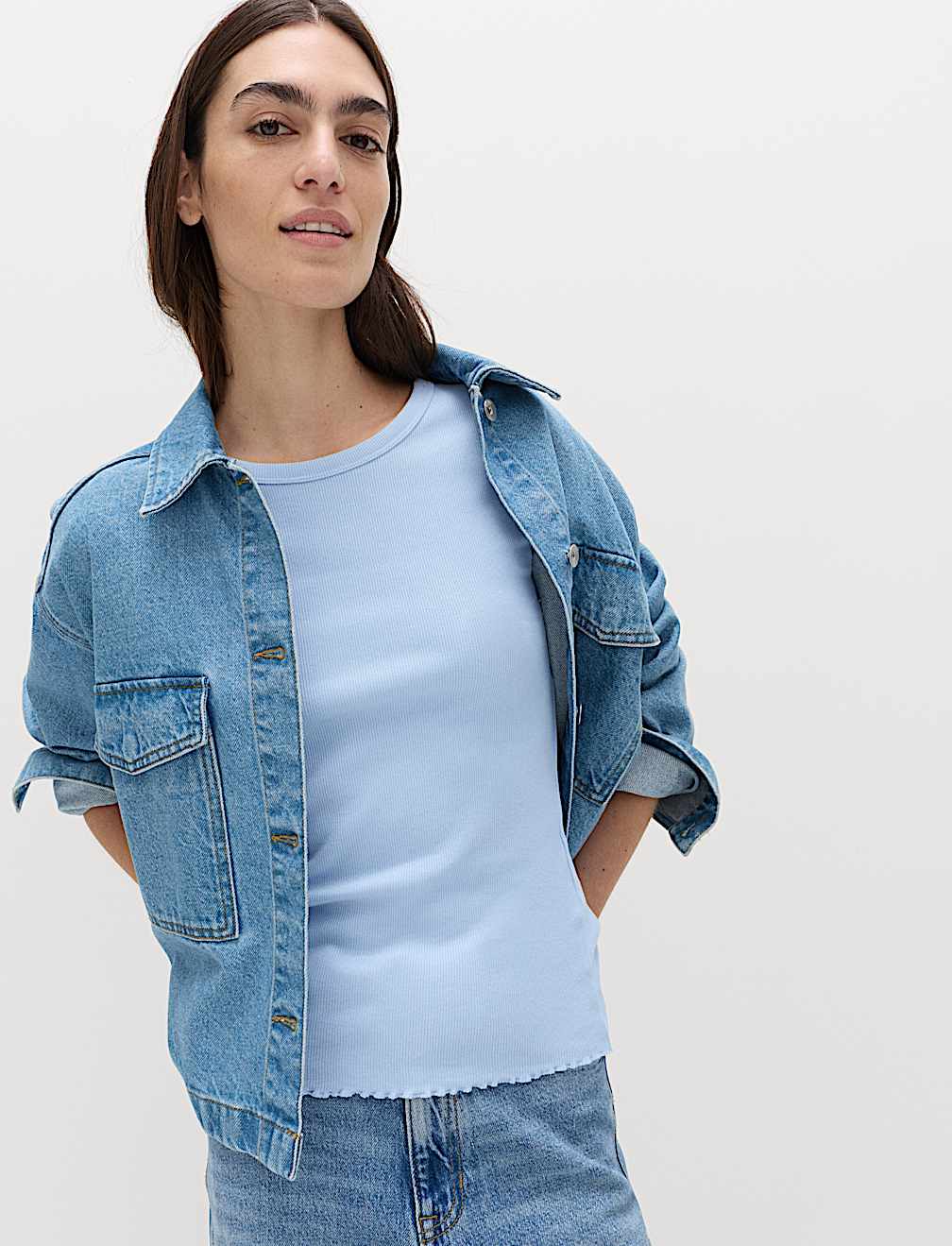 Cotton Rich Ribbed Lettuce Edge T-Shirt