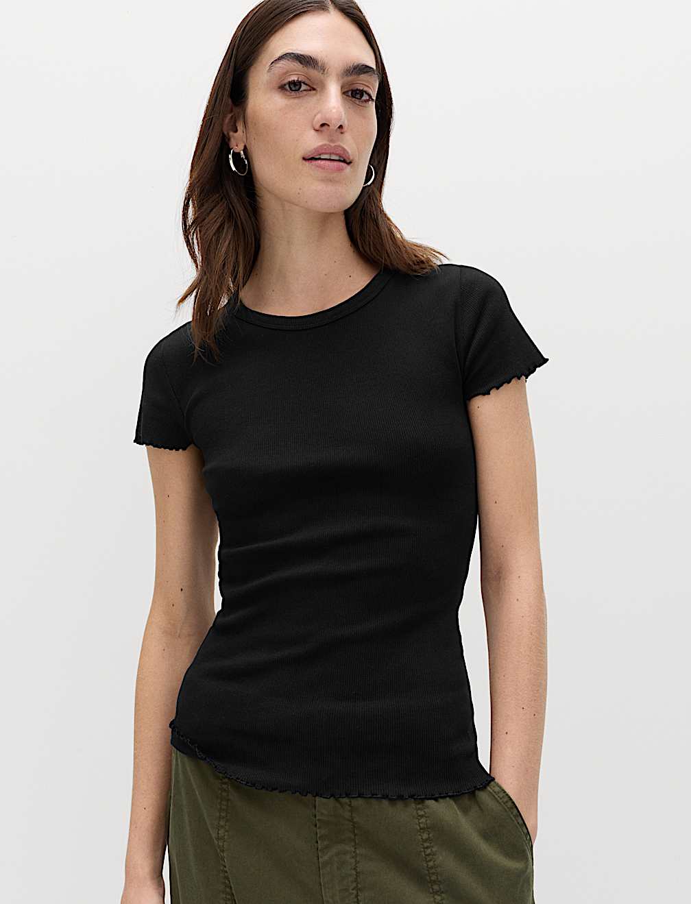 Cotton Rich Ribbed Lettuce Edge T-Shirt