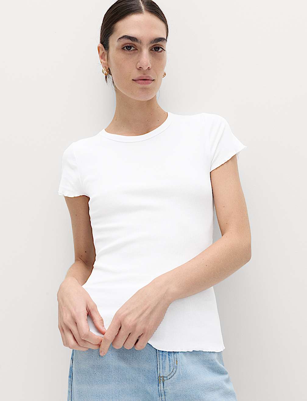 Cotton Rich Ribbed Lettuce Edge T-Shirt