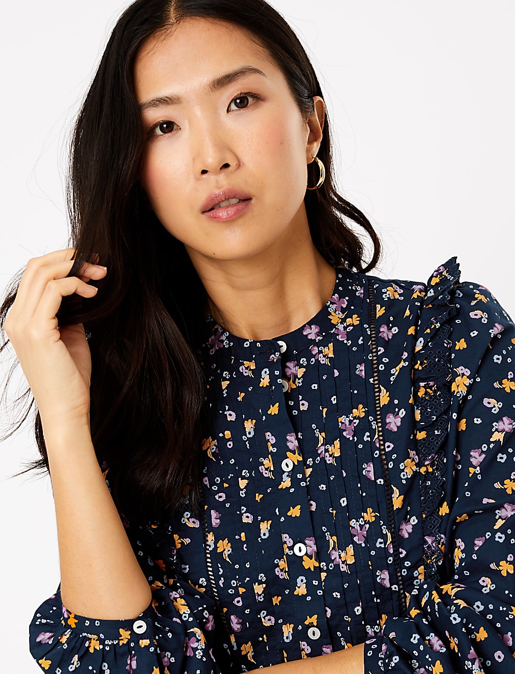 Pure Cotton Floral Long Sleeve Blouse