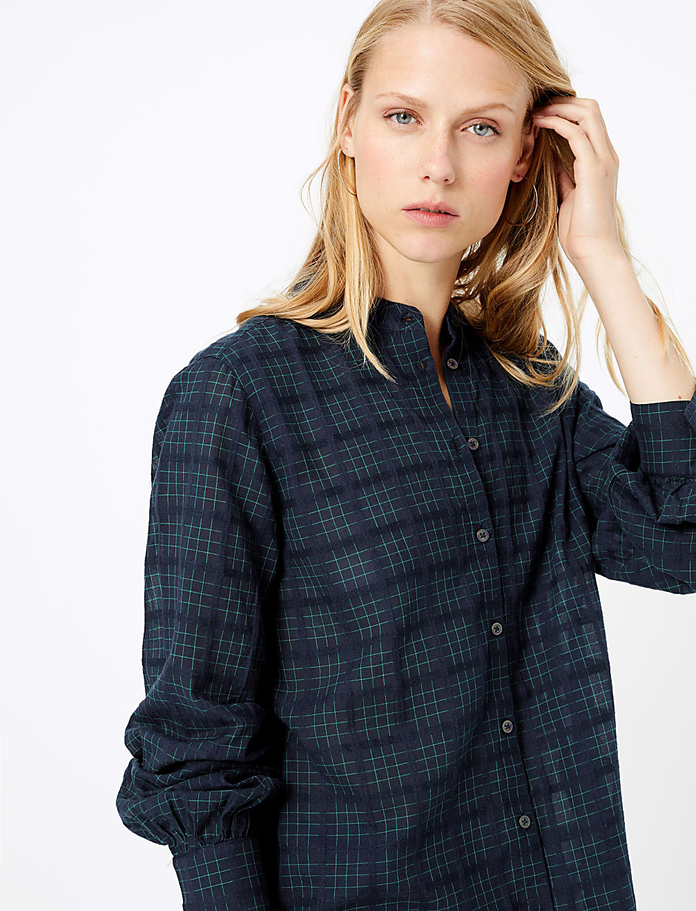 Pure Cotton Checked Longline Shirt