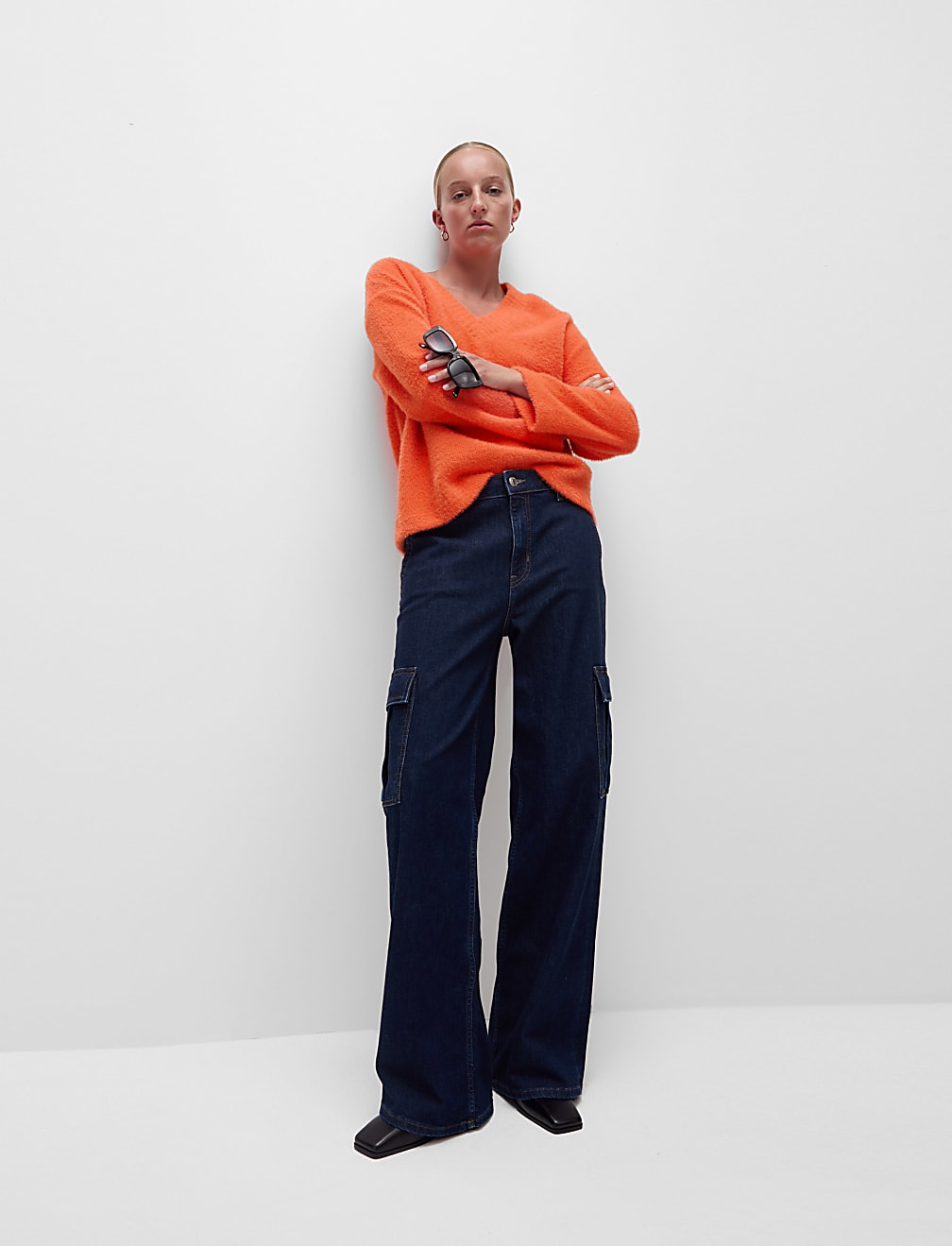 Oversized Cosy Textured V-Neck Sweatshirt