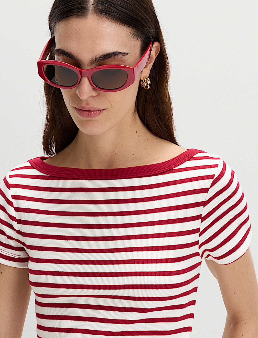 Cotton Rich Ribbed Slash Neck T-Shirt