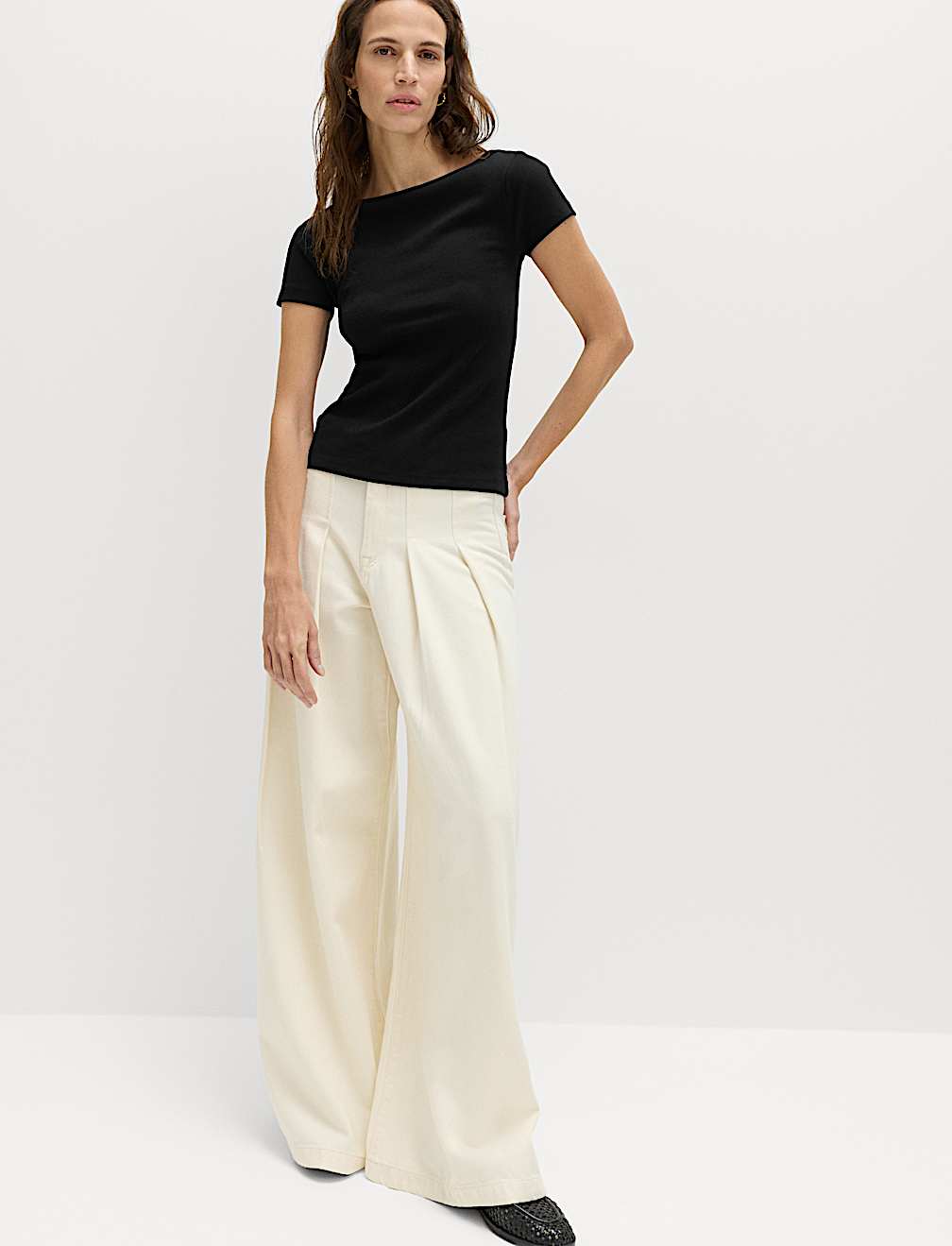 Cotton Rich Ribbed Slash Neck T-Shirt