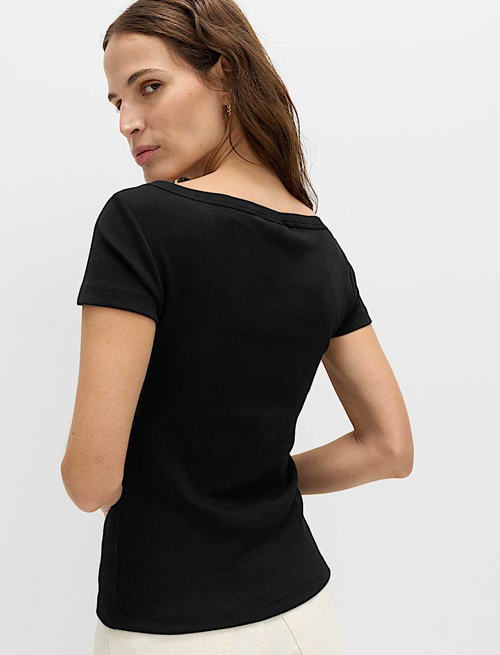 Cotton Rich Ribbed Slash Neck T-Shirt