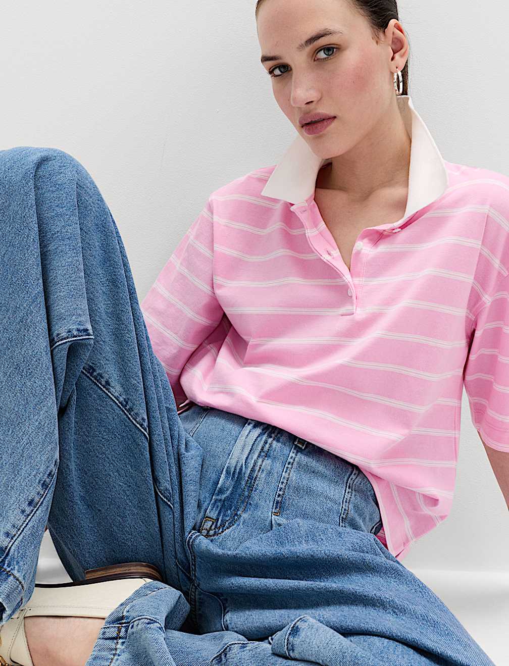 Pure Cotton Short Striped Rugby Top