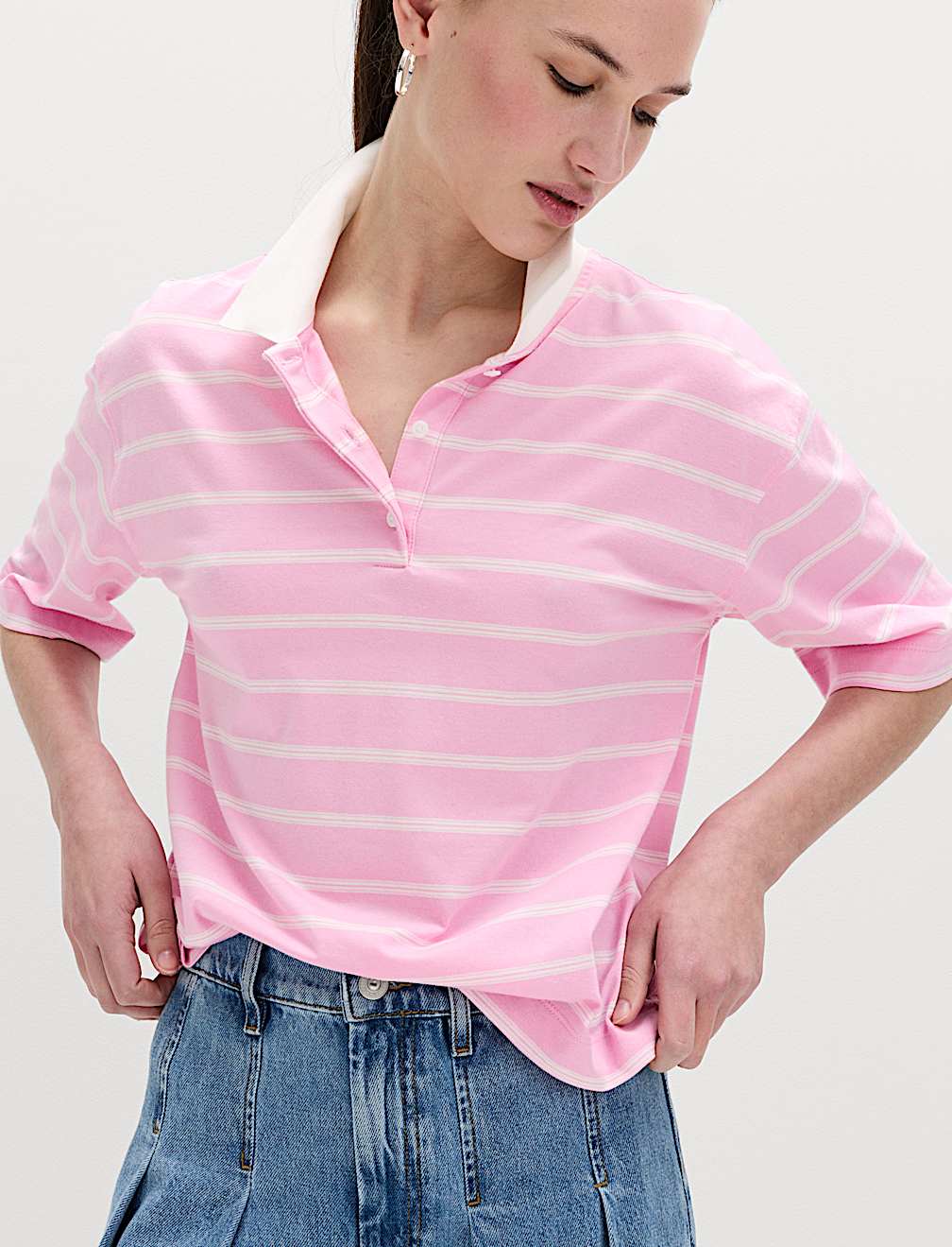 Pure Cotton Short Striped Rugby Top
