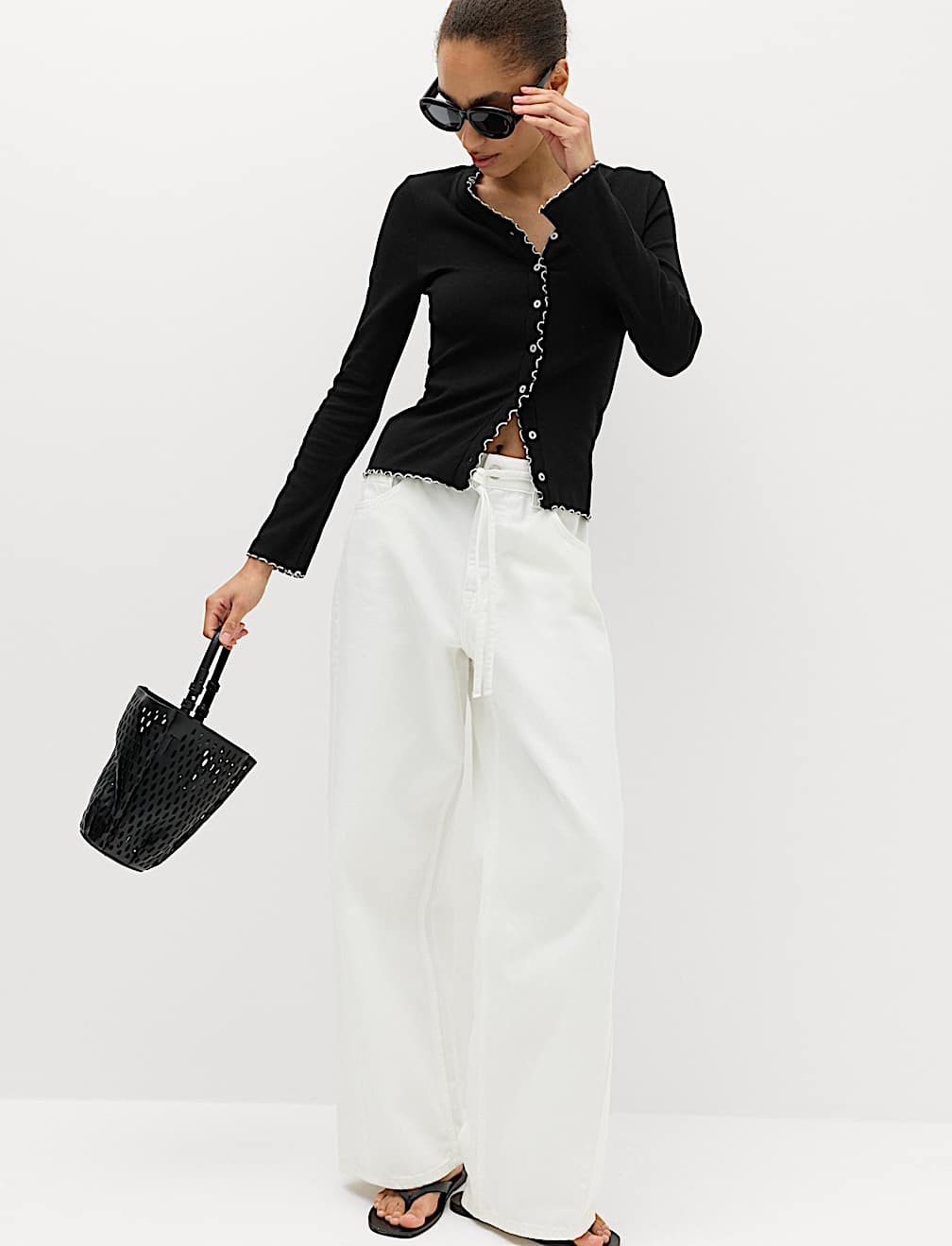 Cotton Rich V-Neck Buttoned Top