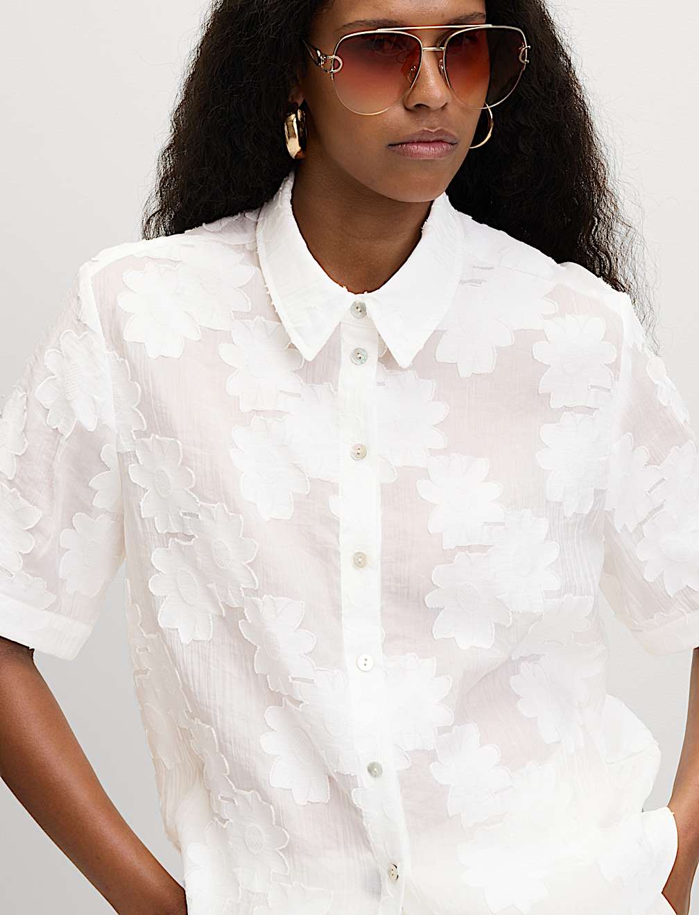 Short Sleeve Floral Jacquard Shirt