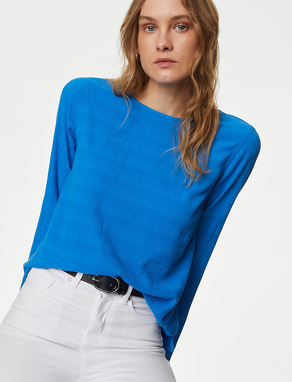 Textured Crew Neck Blouse