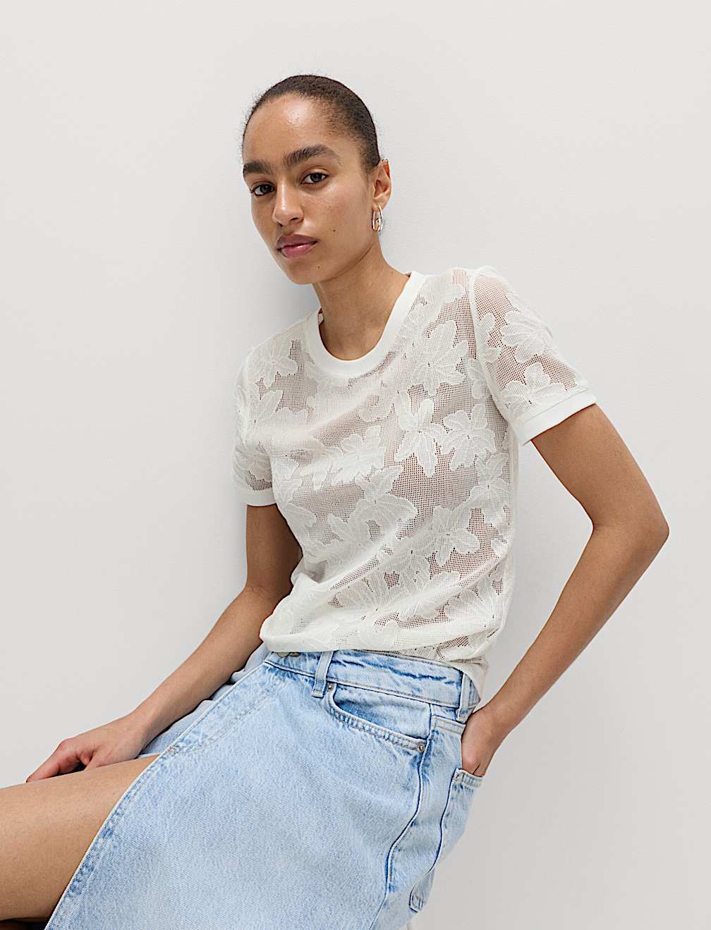 Cotton Blend Floral Lace Top