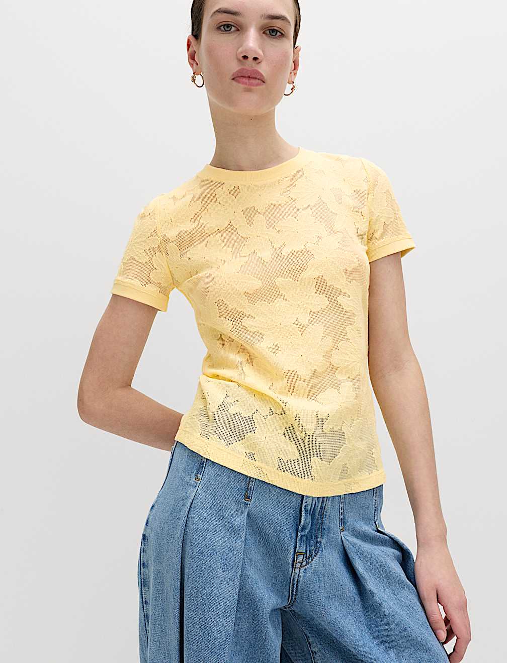 Cotton Blend Floral Lace Top