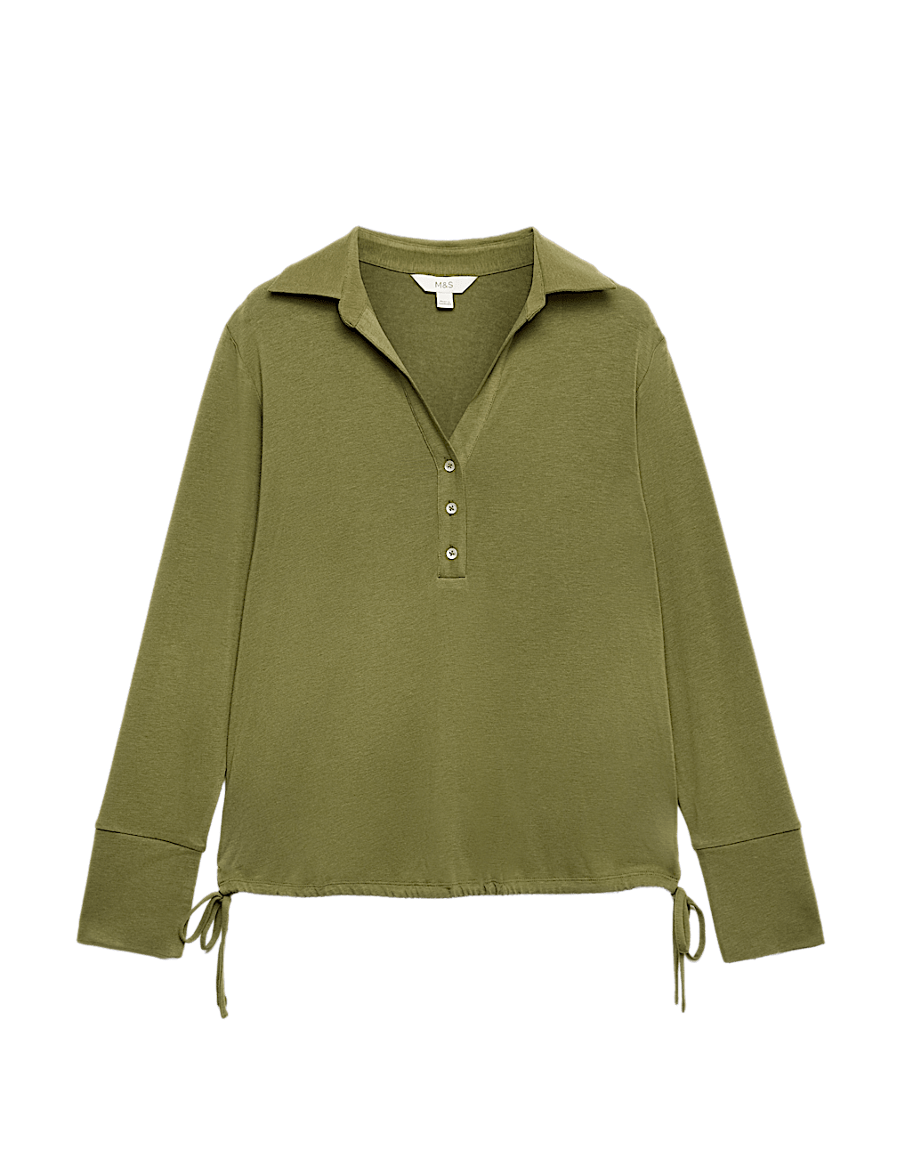 Long Sleeve Side Tie Polo Top with Cotton
