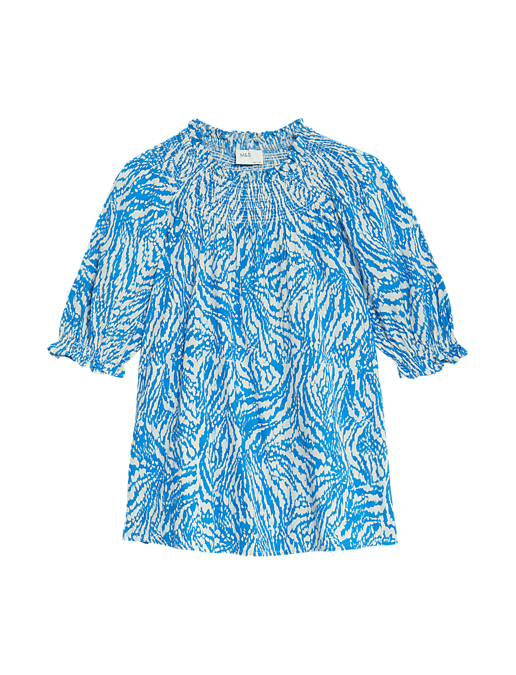 Cotton Blend Printed Smocked Blouse