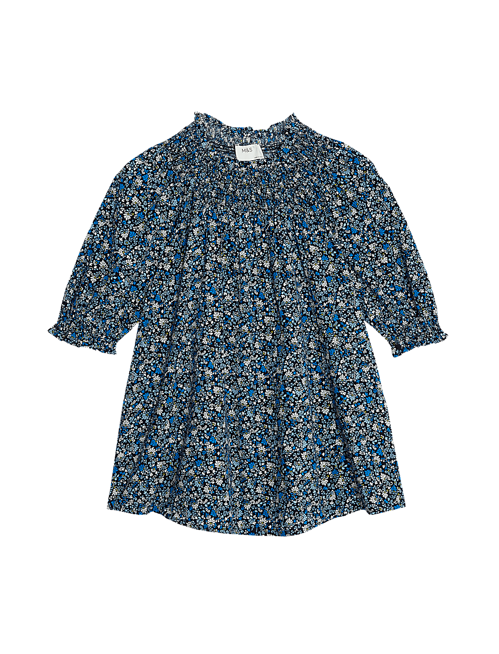 Cotton Blend Printed Smocked Blouse