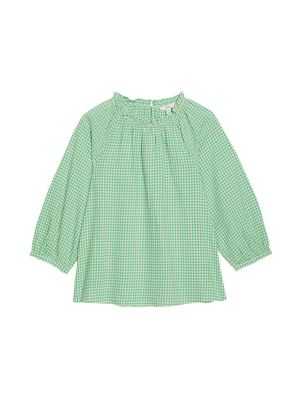 Pure Cotton Gingham Ruffle Blouse
