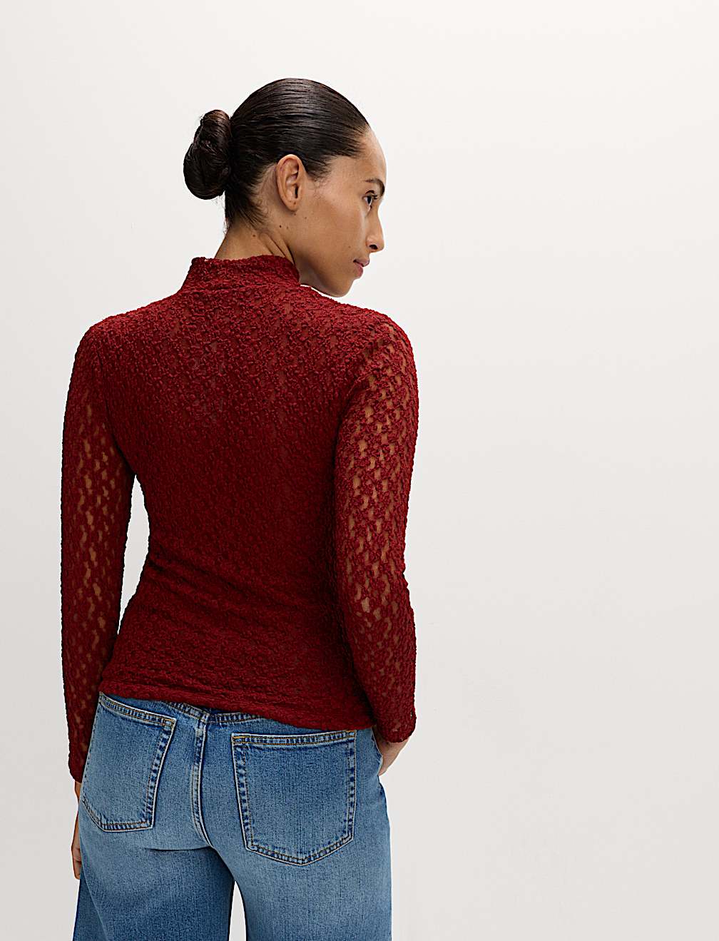 Cotton Blend Lace High Neck Top