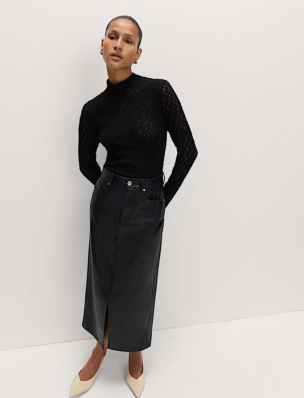 Cotton Blend Lace High Neck Top