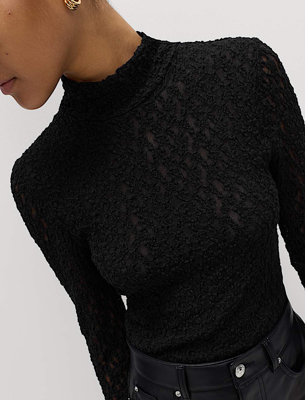 Cotton Blend Lace High Neck Top