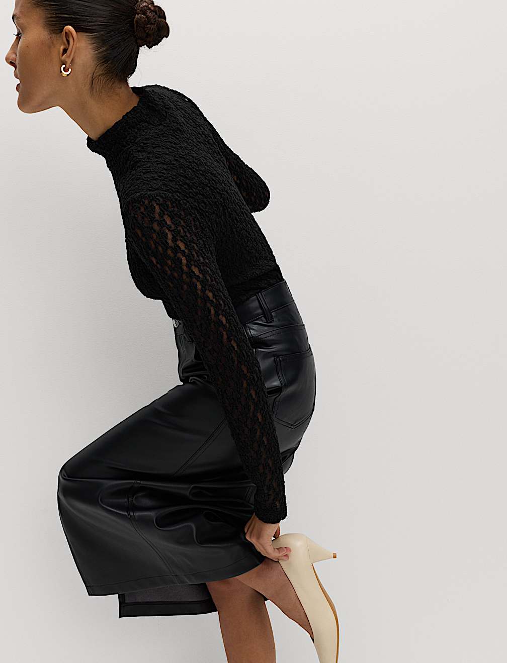 Cotton Blend Lace High Neck Top