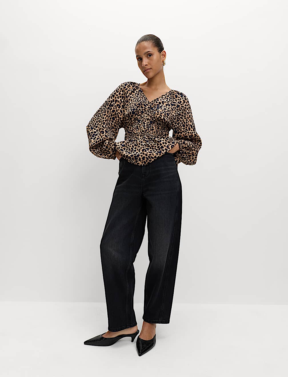 Animal Print Puff Sleeve Blouse