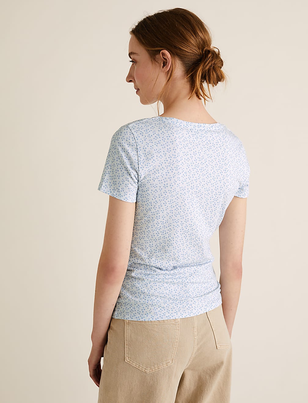 Cotton Ditsy Print V-Neck Fitted Top