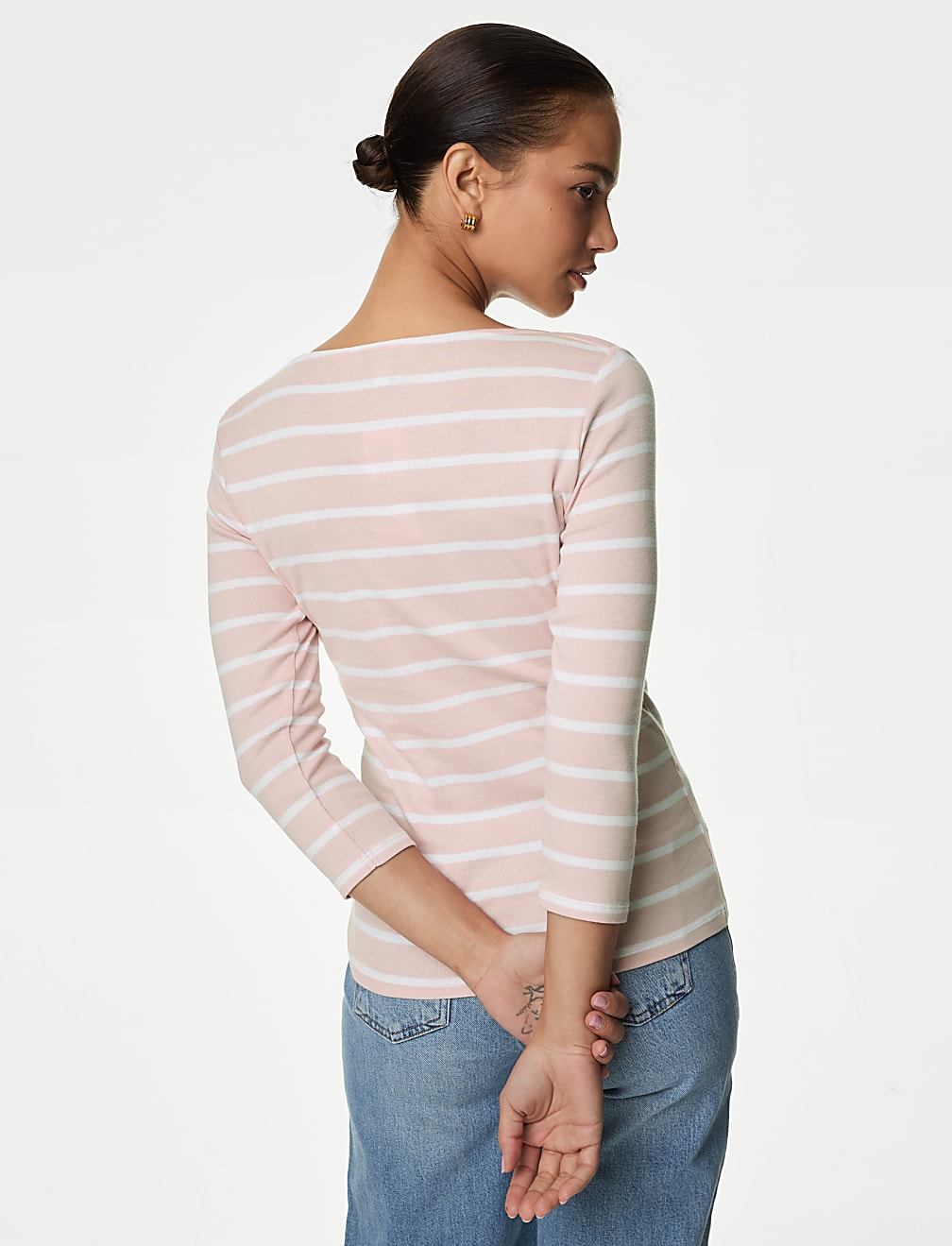 Pure Cotton Striped Slash Neck Slim Fit Top