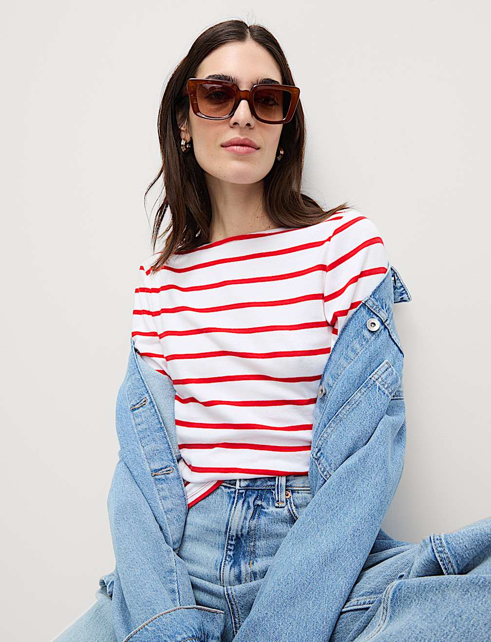 Pure Cotton Striped Slash Neck Slim Fit Top