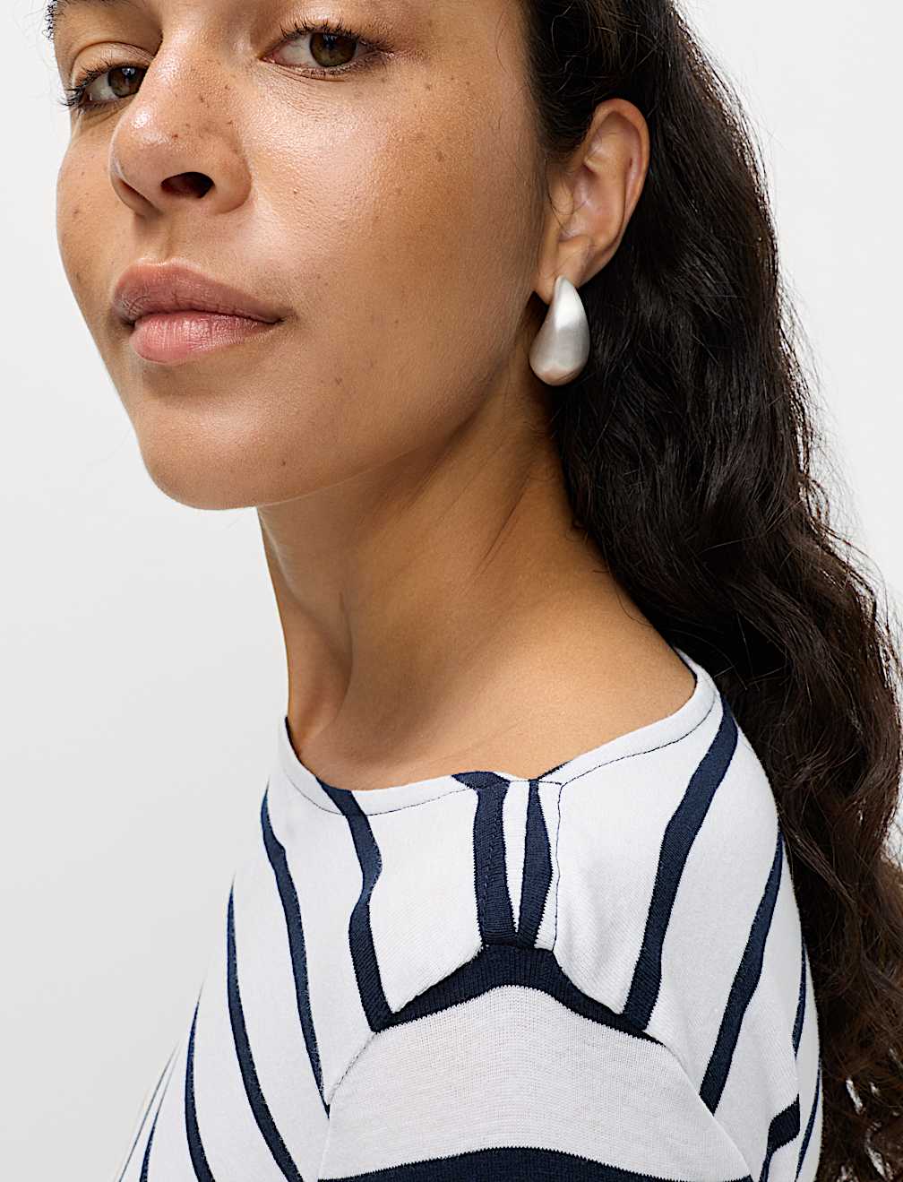 Pure Cotton Striped Slash Neck Slim Fit Top