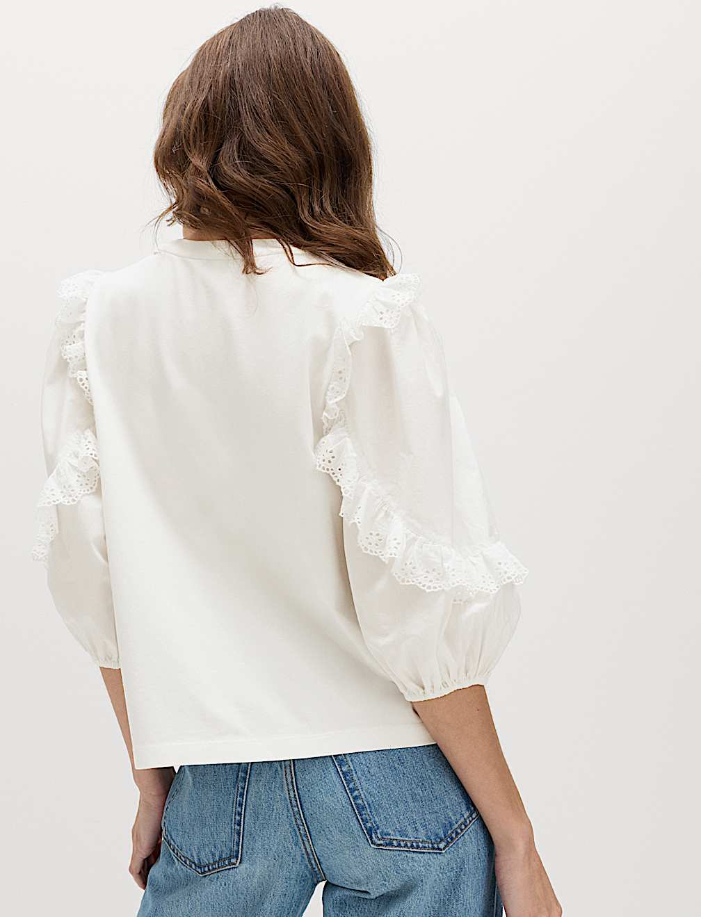 Cotton Rich Ruffle Sleeve Top