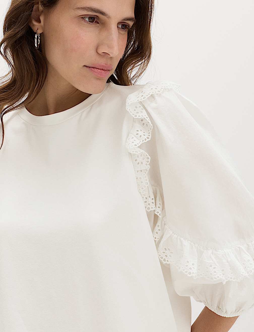 Cotton Rich Ruffle Sleeve Top