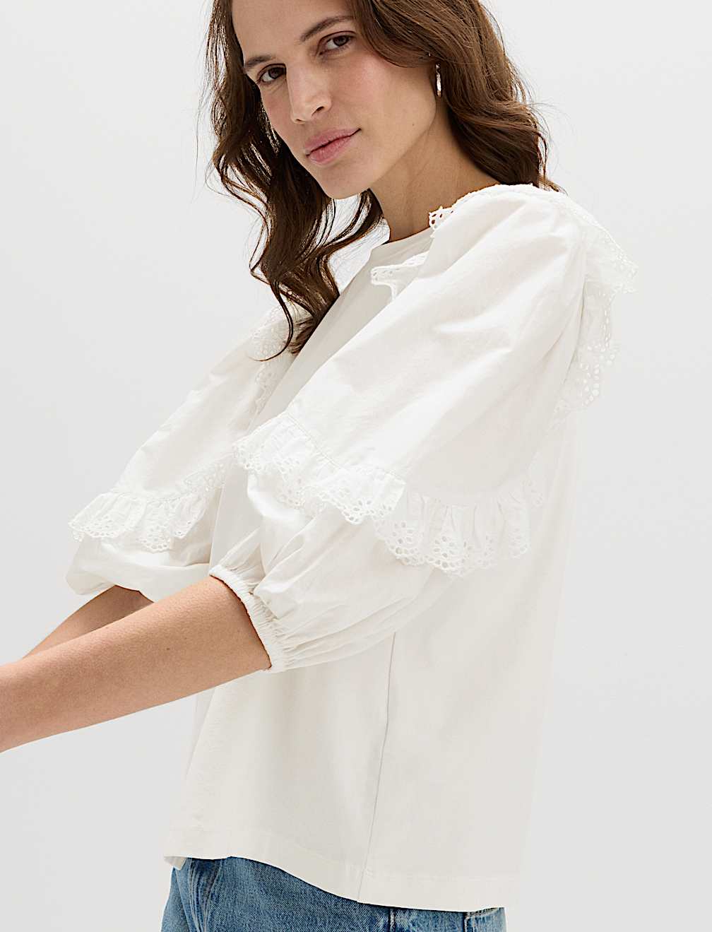 Cotton Rich Ruffle Sleeve Top