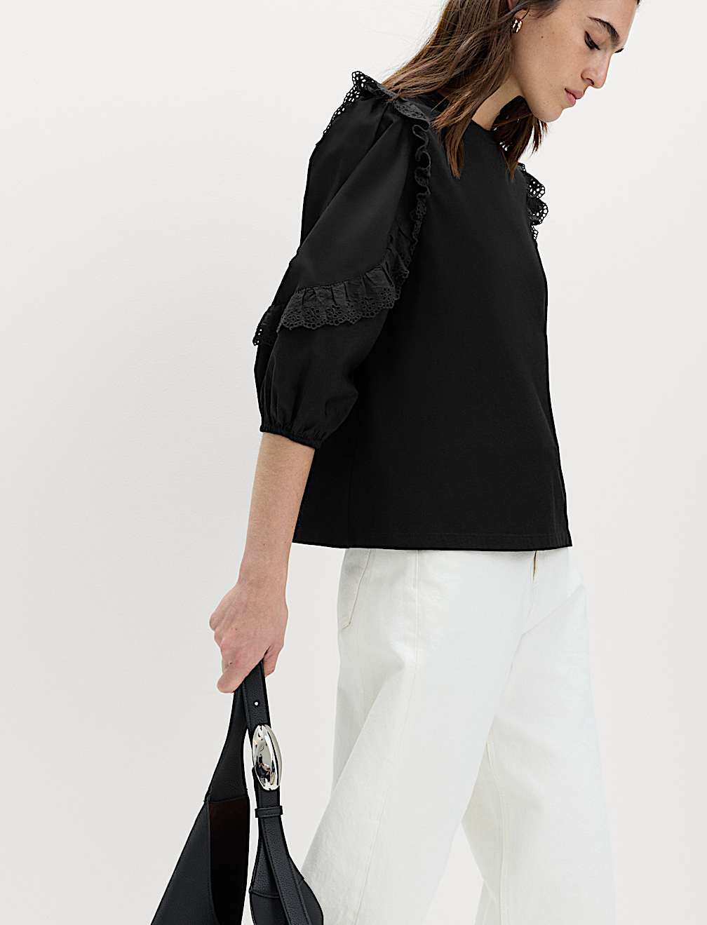 Cotton Rich Ruffle Sleeve Top