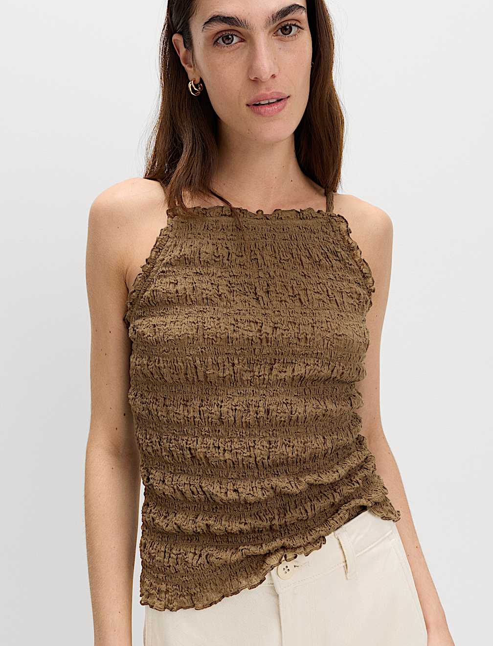 Cotton Rich Textured Square Neck Cami Top