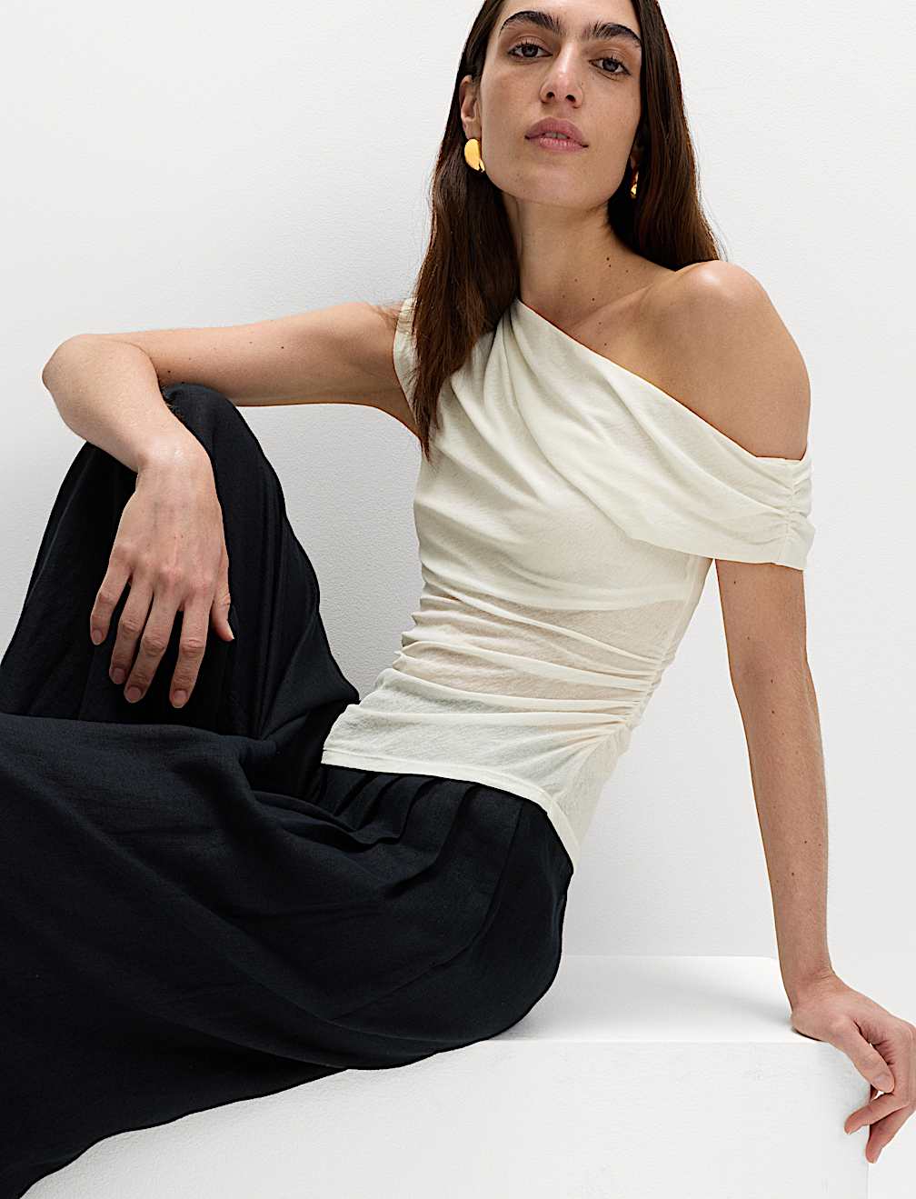 Pure Cotton Asymmetric Drape Top