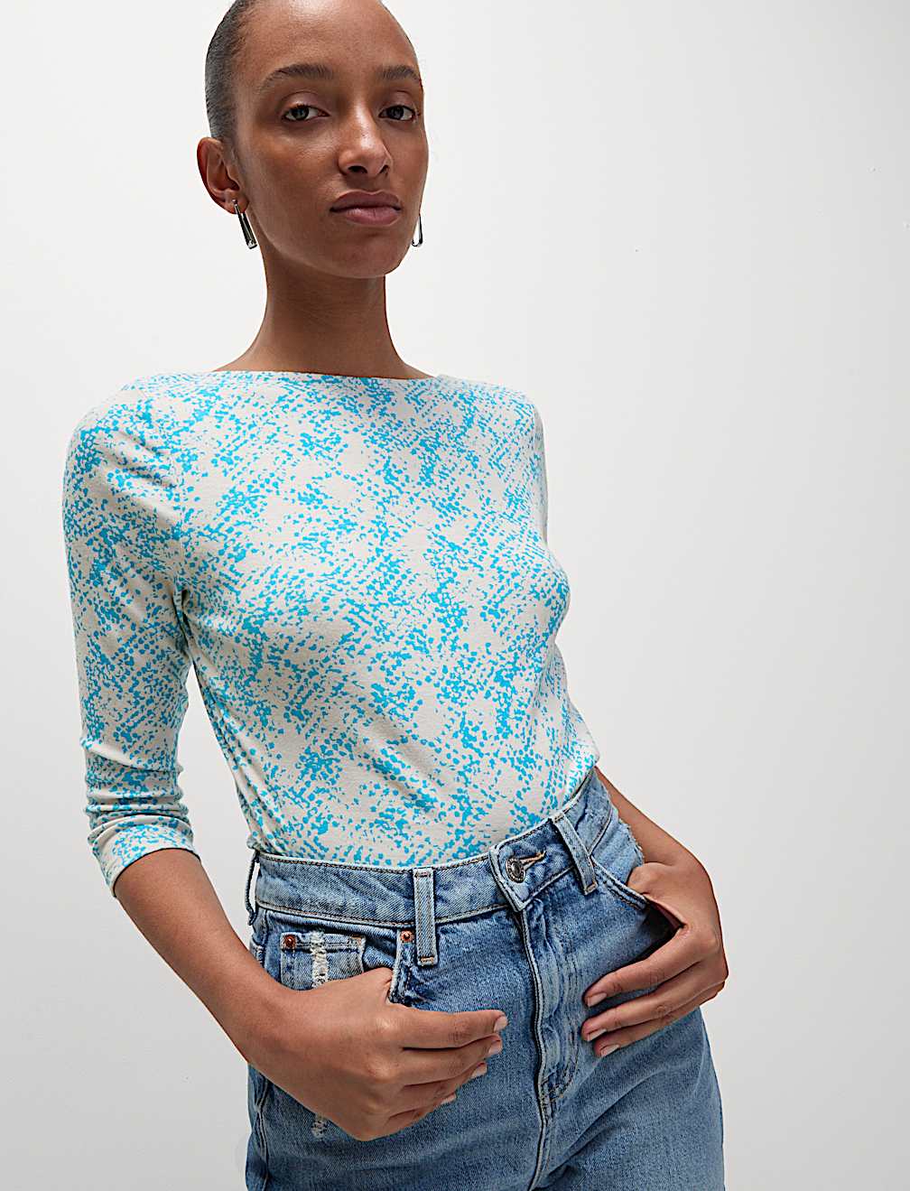 Pure Cotton Printed Slim Fit Slash Neck Top