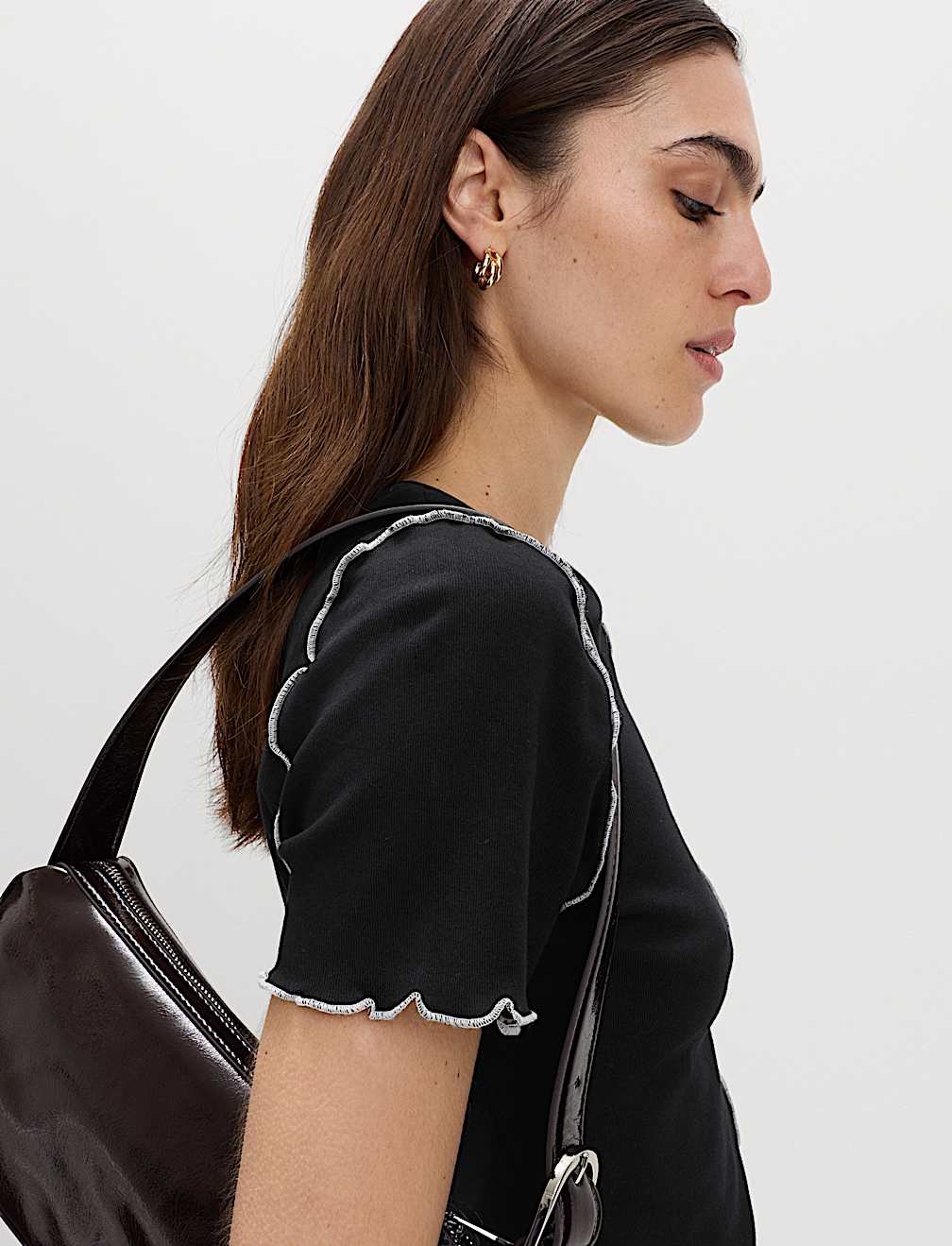 Pure Cotton Contrast Seam T-Shirt