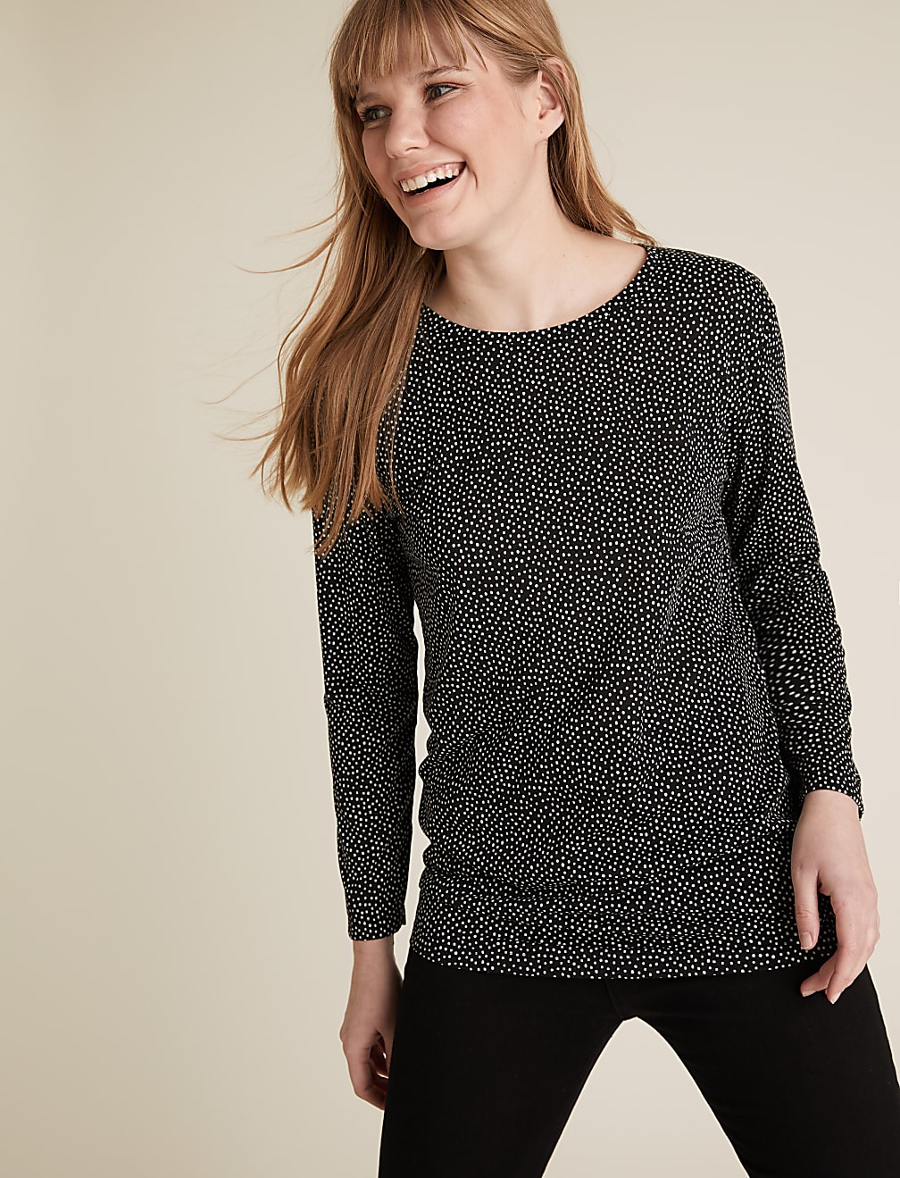 Polka Dot Relaxed Long Sleeve Longline Top