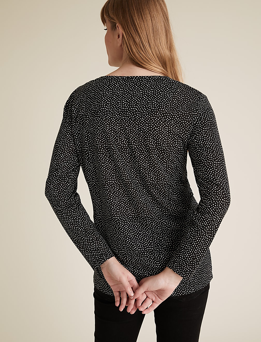 Polka Dot Relaxed Long Sleeve Longline Top