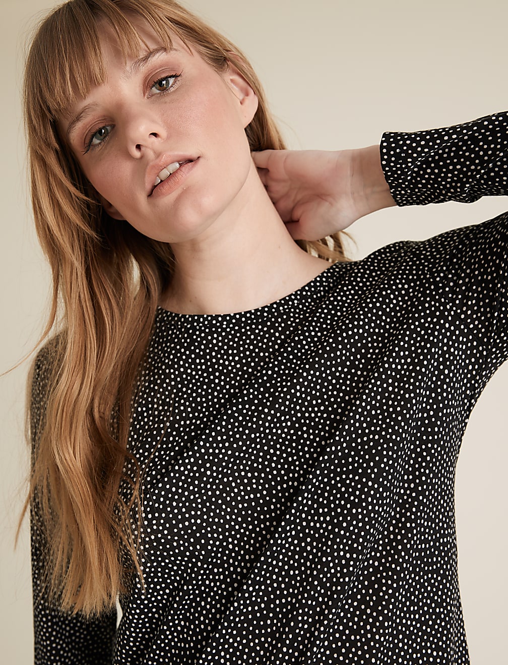Polka Dot Relaxed Long Sleeve Longline Top