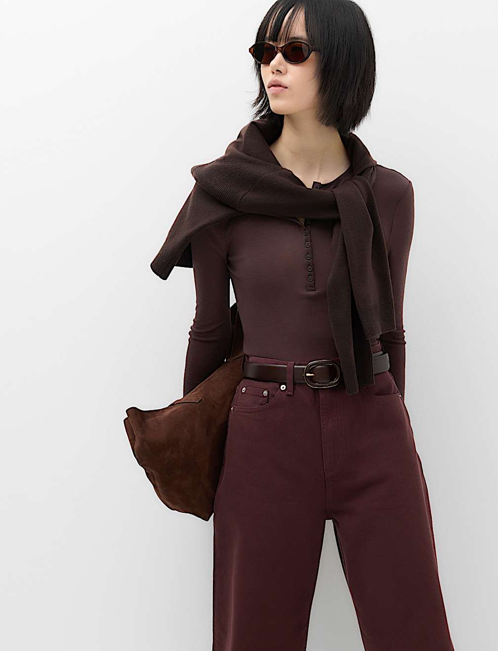 Wool Touch Semi Sheer Layering  Henley Top