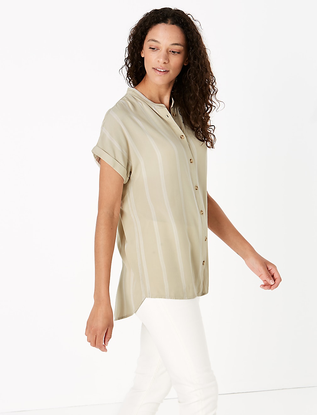 Striped Longline Collared Blouse