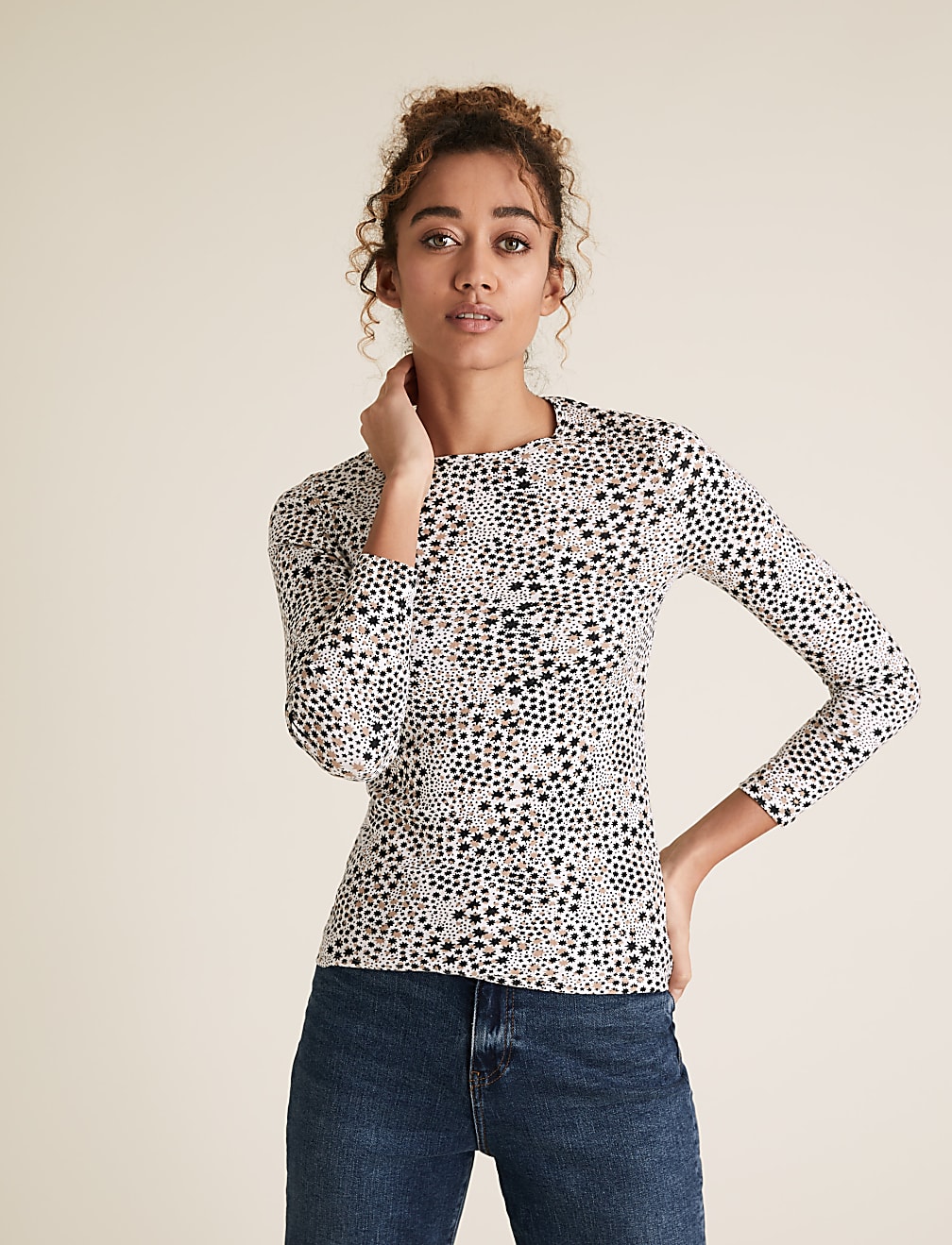 Pure Cotton Star Print Regular Fit Top