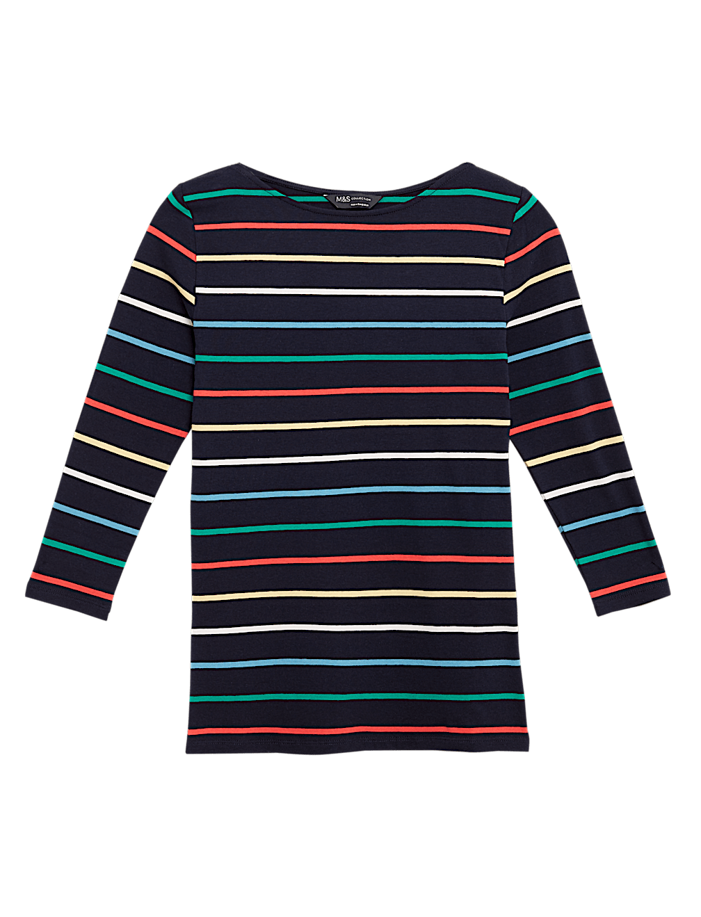 Cotton Striped Slash Neck Fitted Top