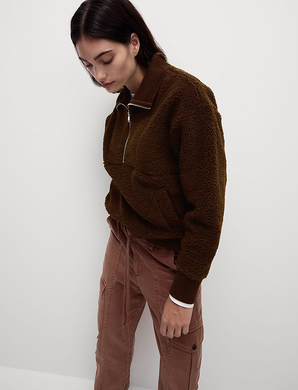 Borg Textured Half Zip Sweatshirt
