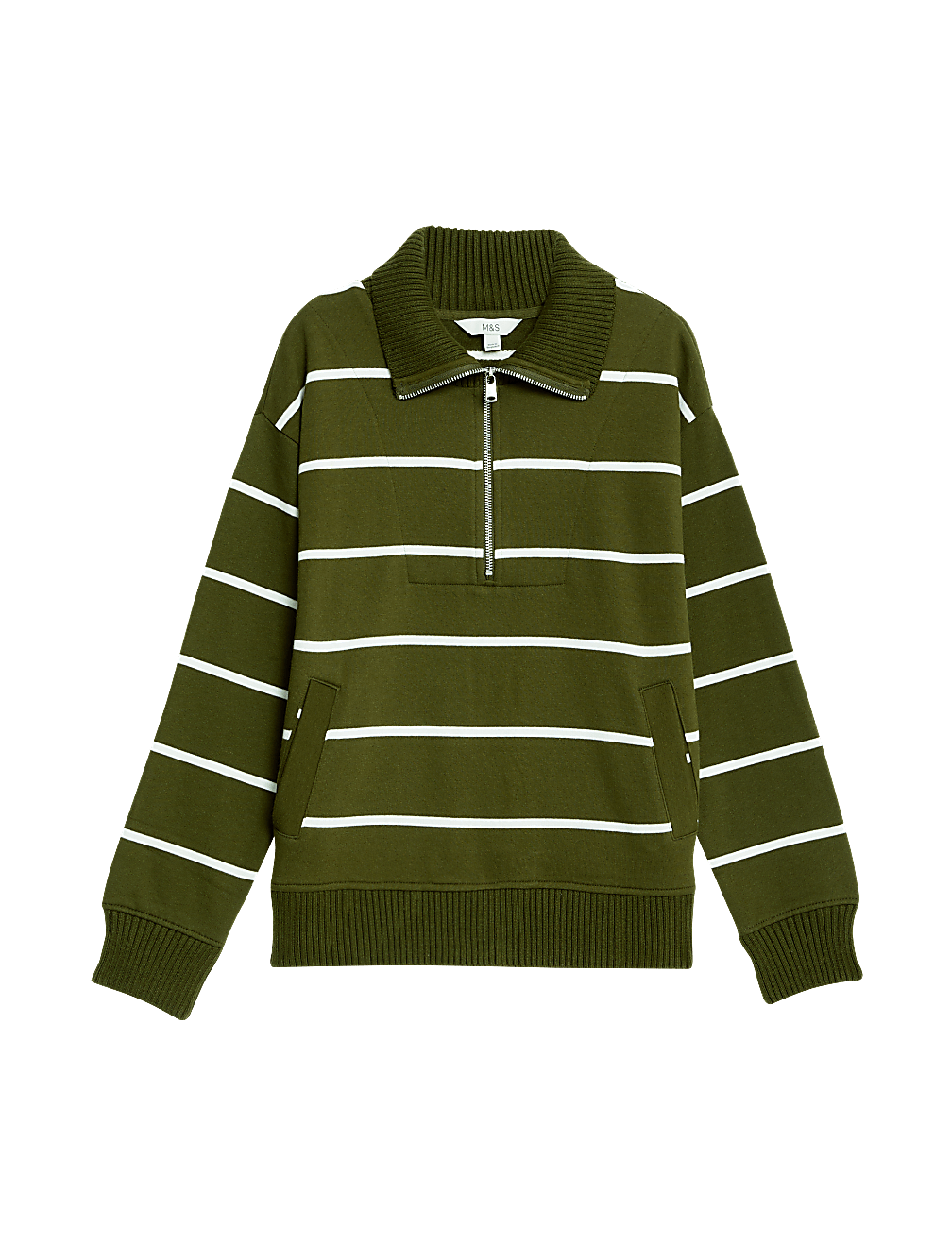 Cotton Rich Striped Half Zip Sweatshirt