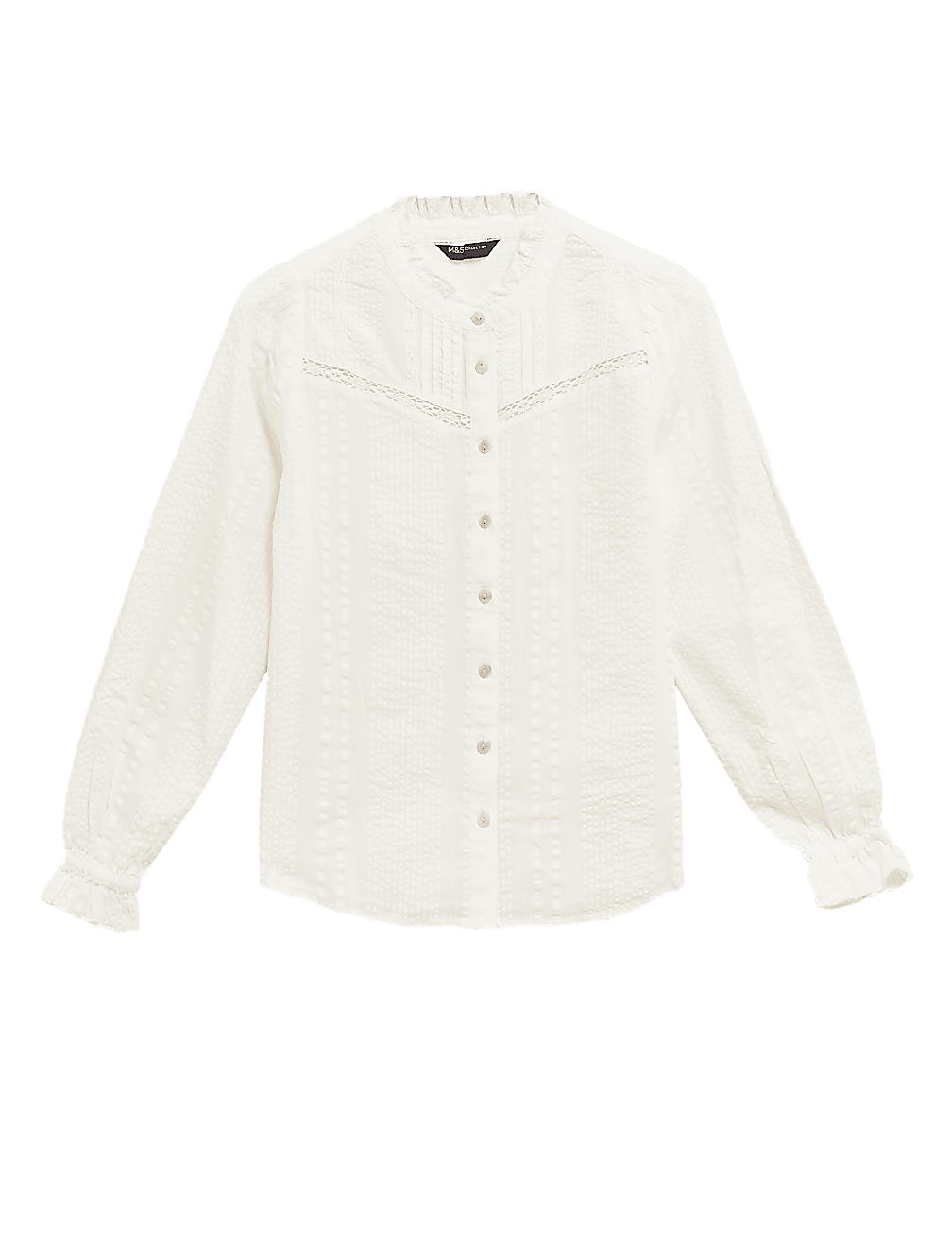 Pure Cotton Lace Insert Pintuck Blouse