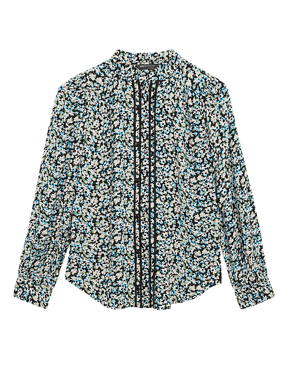 Printed Frill Neck Long Sleeve Blouse
