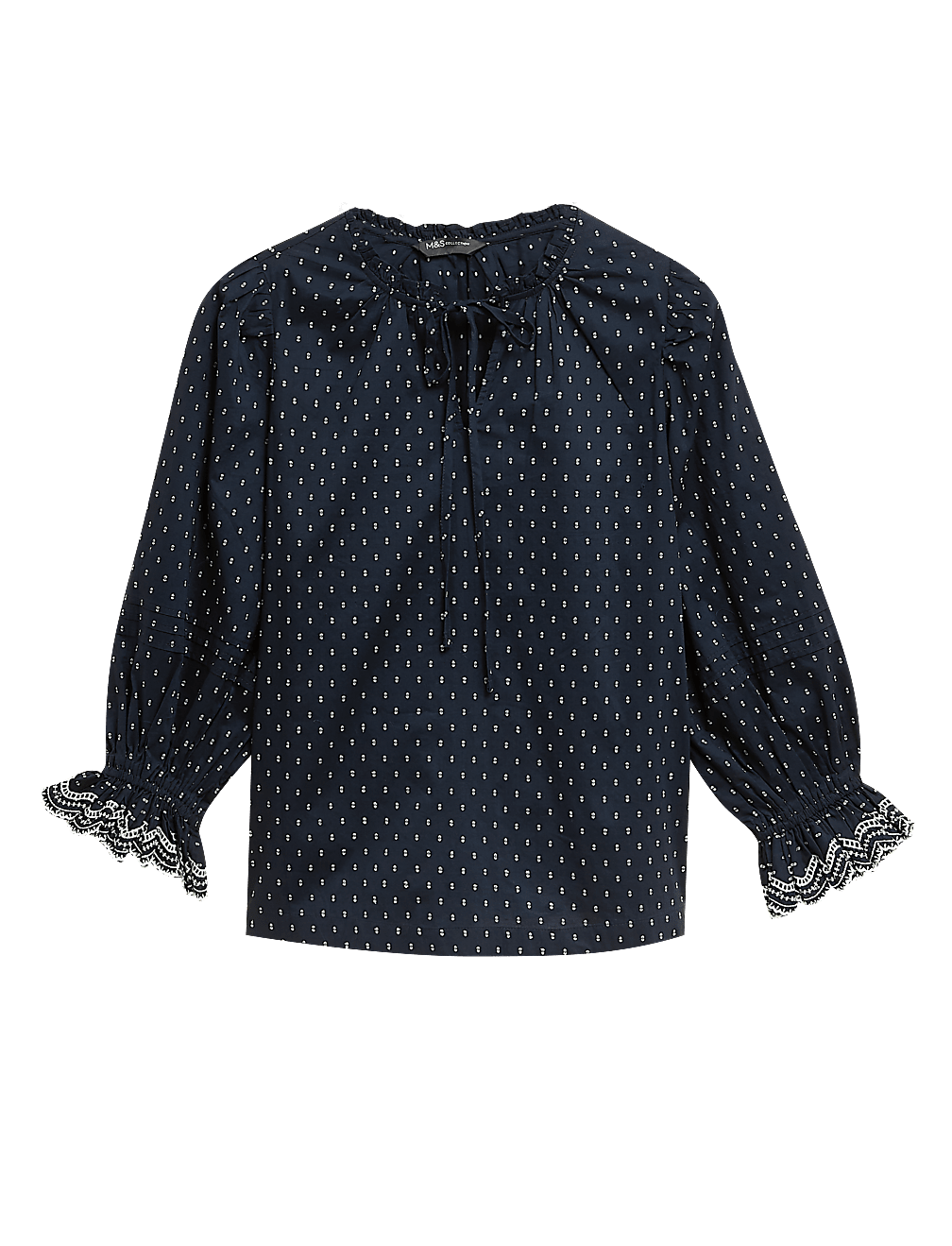 Pure Cotton Tie Neck Frill Detail Blouse