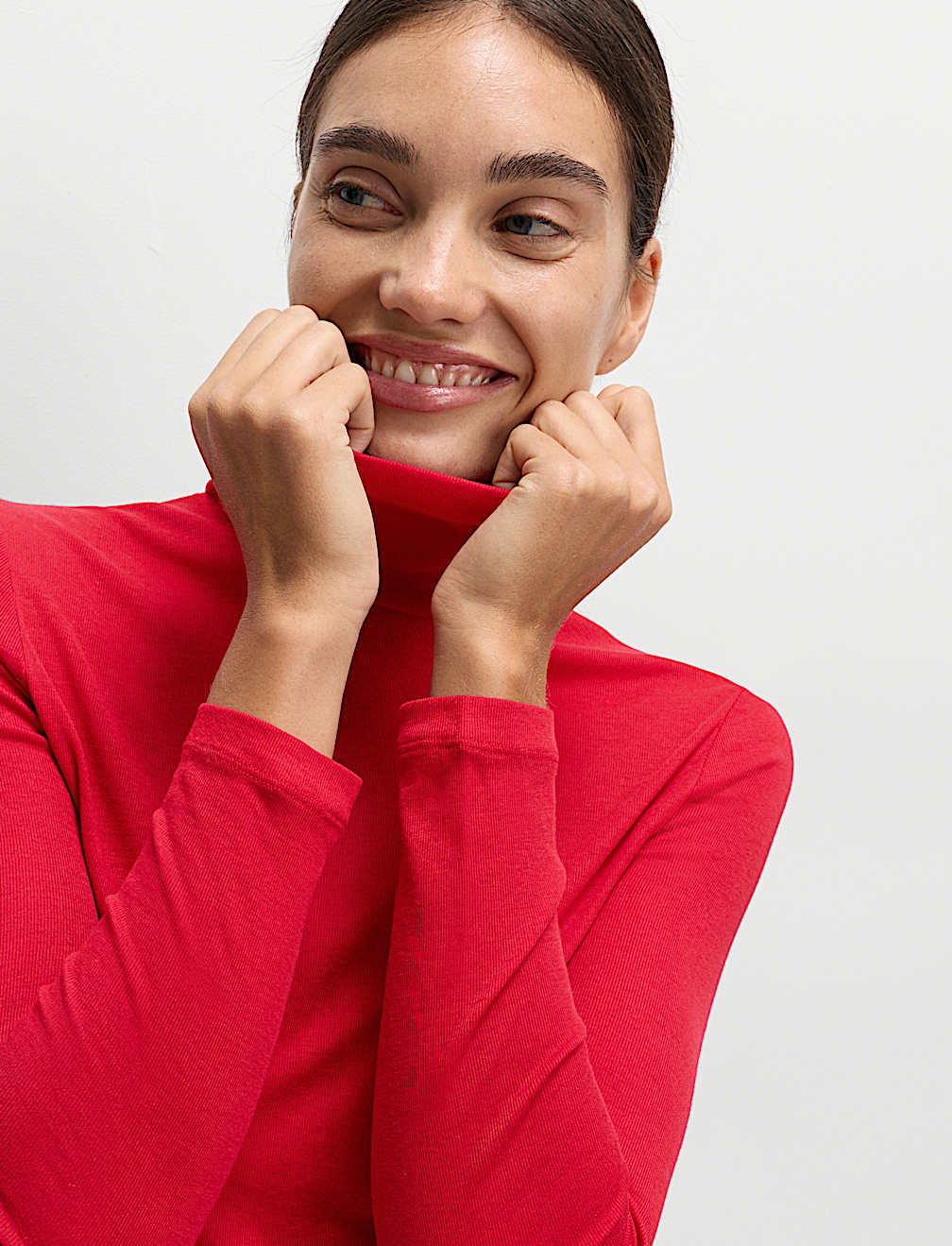 Funnel Neck Long Sleeve Slim Fit Top with Wool